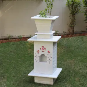 marble tulsi pot, white marble inlay